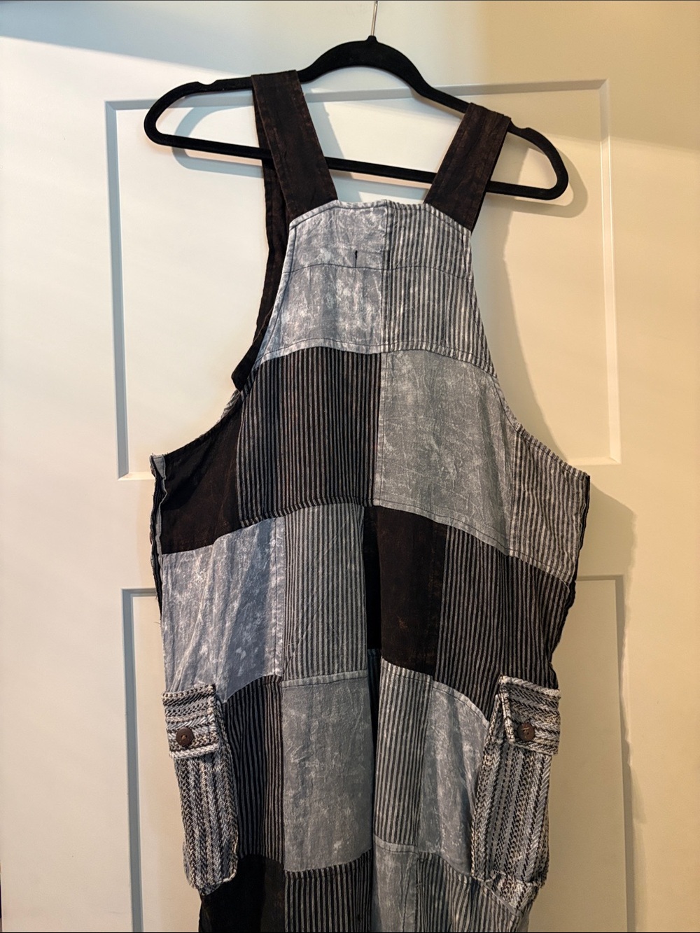 Womens Rising International - S - Patchwork Embroidered Overalls - Gray/Black - Picture 10 of 10